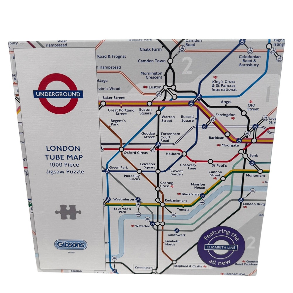 Gibsons London Tube Map 1000 Piece Jigsaw Puzzle Elizabeth Line TfL Official